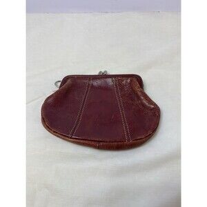 Fossil Leather Coin Purse Wallet Red Leather Vintage Kiss lock